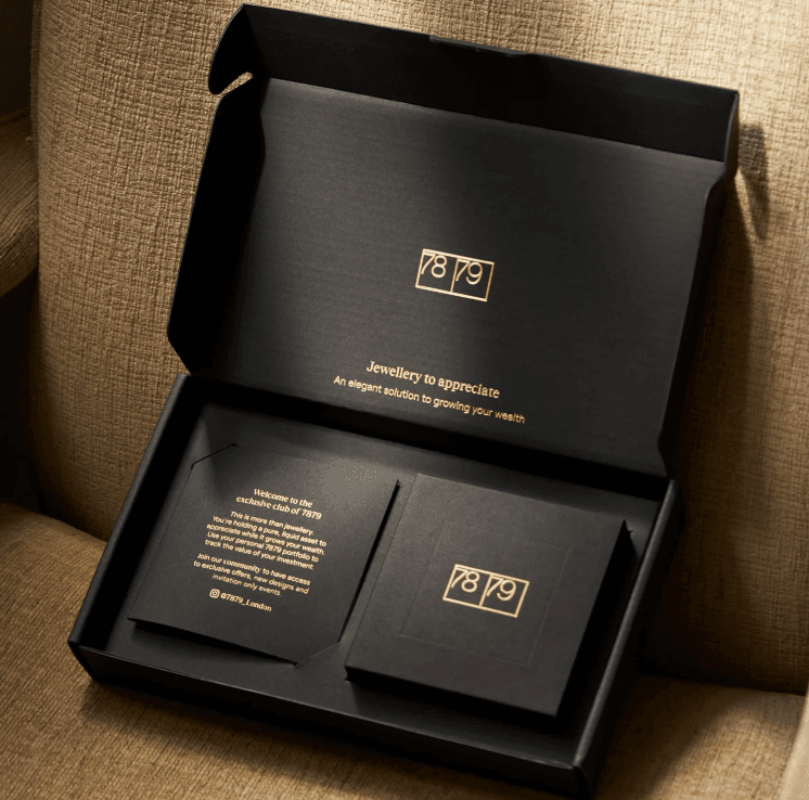 Luxury black gift box with 7879 logo